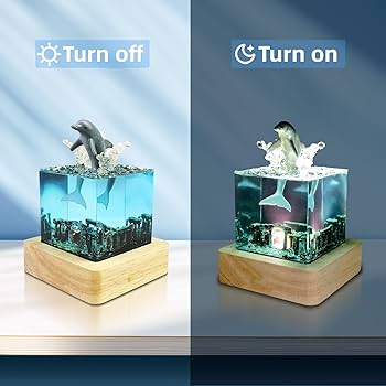 eletriace Handcrafted Dolphin Night Light Epoxy Resin Deep